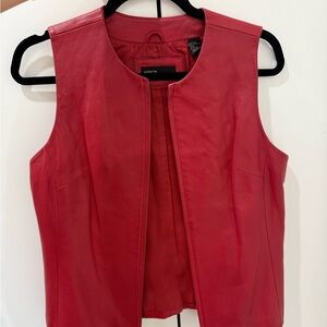 Women's Red Leather Vest - Vintage - Zip Up